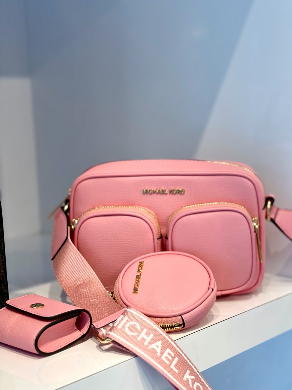 Michael Kors Pink Leather Crossbody Bag with Coin Case and Snap Pouch Carnation - Picture 13 of 14